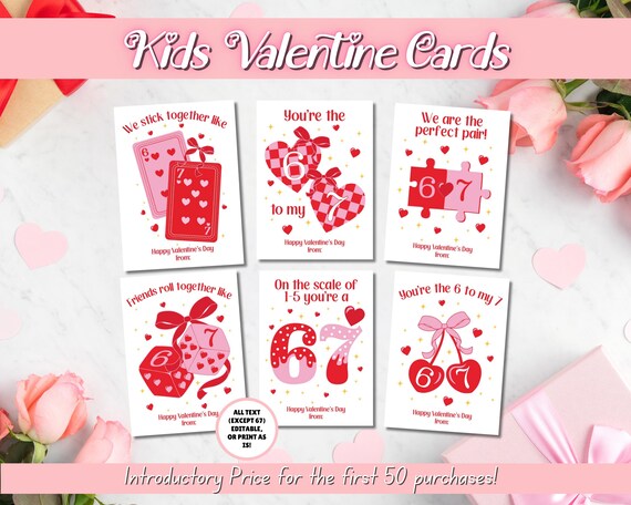 EDITABLE 6 7 Valentine's Day Cards, Six Seven Valentine, Funny Classroom Valentine, Tween School Valentines, Kids Valentine cards for kids