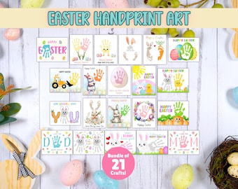 Easter Handprint Art Bundle, Easter Footprint Craft, Handprint Art, DIY Easter Craft, Easter Printable, Easter Kids Activity, Keepsake Art