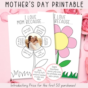 Muttertag druckbar, ich liebe meine Mama weil, Muttertagsgeschenk, Karte für Mama, Muttertagsmalseite, Muttertagsaktivitätsseite