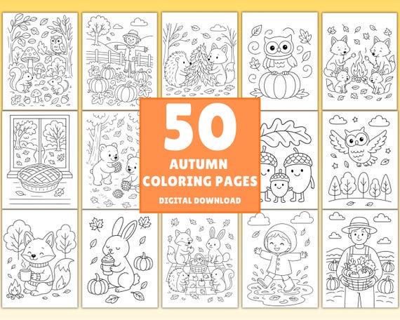 Fall Coloring Pages, Autumn Coloring Book,  Autumn Craft, Autumn Activities, Fall Autumn In Page, Kids Fall Art, Fall Activities