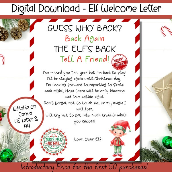 Elf Welcome Back Letter Printable - Etsy