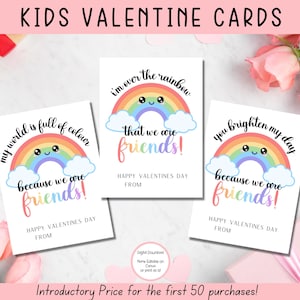 EDITABLE Printable Rainbow Valentines Cards, Classroom Valentines Day Cards, Kids Valentines, Rainbow Friends Valentines Day Cards, Gift Tag