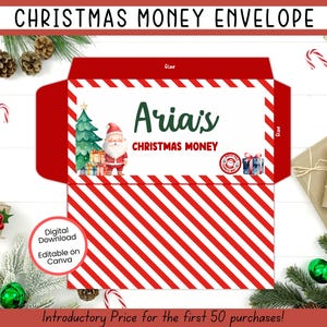 編集可能なクリスマスマネー封筒テンプレート、クリスマスマネーギフト封筒、マネーホルダー封筒テンプレート、サンタ封筒、サンタギフト