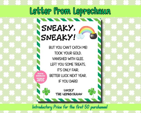 EDITABLE Leprechaun Letter, Leprechaun Trap Letter, Letter From Leprechaun, Leprechaun Note, Kids St Patrick's Day Printable, St Paddy's Day