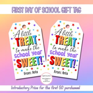 Etiqueta de regalo editable para el primer día de clases, etiqueta de regalo para la vuelta al cole, etiquetas de regalo de agradecimiento para el profesor, imprimible para el primer día de clases, preescolar