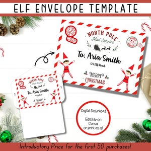 Sobres de elfo EDITABLES, sobre para carta de llegada de elfo, sobre para carta de bienvenida de elfo, sobre imprimible de elfo, sobre para carta de elfo, kit imprimible de elfo