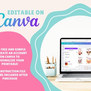 May include: A laptop computer screen displaying a Canva design with a pink background and the text "Editable on Canva". The design features a series of dog illustrations with hearts and the text "You're pawsitively the best" and "Happy Valentine's Day".