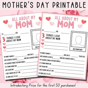Imprimible para el Día de la Madre, Todo sobre mi mamá, Regalo para el Día de la Madre, Tarjeta para mamá, Página de actividades, Página para colorear para el Día de la Madre, Actividad para el Día de la Madre