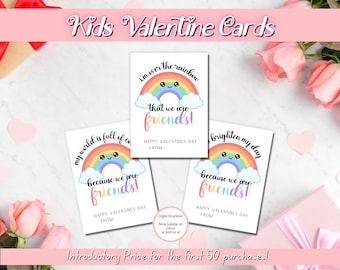 EDITABLE Printable Rainbow Valentines Cards, Classroom Valentines Day Cards, Kids Valentines, Rainbow Friends Valentines Day Cards, Gift Tag