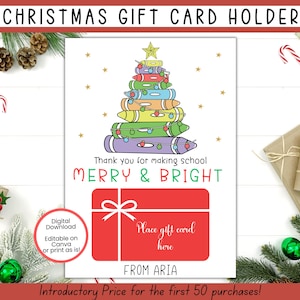 Porta-cartão de presente de Natal EDITÁVEL para impressão, Cartão de Natal para professores, Cartão de presente de Natal para professores, Presente de Natal para professores, Cartão de presente de café