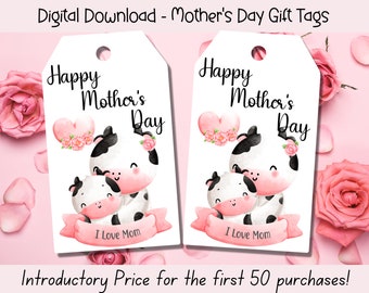 Cow Mothers Day Gift Tag, Mothers Day Tag, Mother's Day Printable, Happy Mothers Day, Printable Gift Tag, Mothers Day Favors