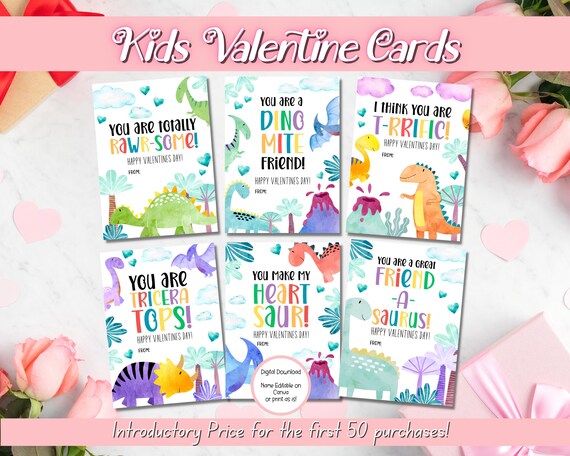 EDITABLE Printable Dinosaur Valentine Card, Classroom Valentines Day Card, Kids Valentine, Boy Valentine, Valentine cards for kids classroom