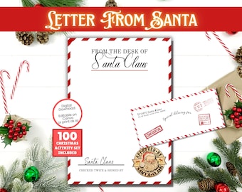 Lettre du père Noël, papeterie imprimable Père Noël, papier à en-tête officiel du père Noël, enveloppe officielle estampée du père Noël, imprimable Noël
