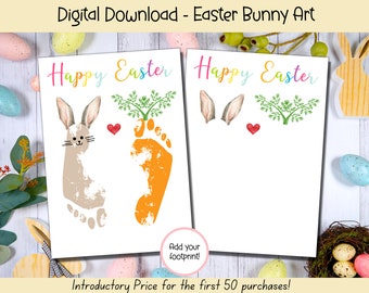 Easter Bunny Craft, Footprint Art, Babys First Easter, Easter Footprint Handprint Craft, Easter Printable, Easter Art, Easter Handprint Art