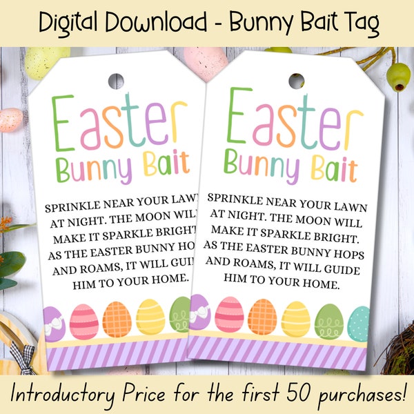 Easter Bunny Bait Tag, Easter Gift Tags, Easter Printables, Easter Basket Tags, Purple Printable Treat Bag Tag, Easter Bunny Letter