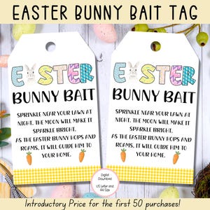 Easter Bunny Bait Tag, Easter Gift Tags, Easter Printables, Easter Basket Tags, Yellow Printable Treat Bag Tag, Easter Bunny Letter