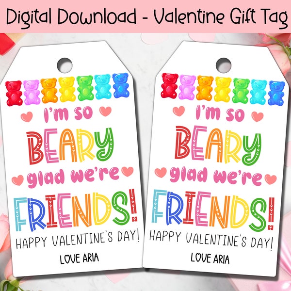 EDITABLE Gummy Bear Valentine Gift Tags, Printable Kids Valentine Tags, Classroom Valentines Gift Tags, Printable Valentines, Preschool