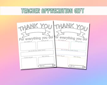 Teacher Appreciation Week Printable, Teacher Appreciation Gift, All About teacher Printable, Thank You Gift, End of School Gift, Preschool