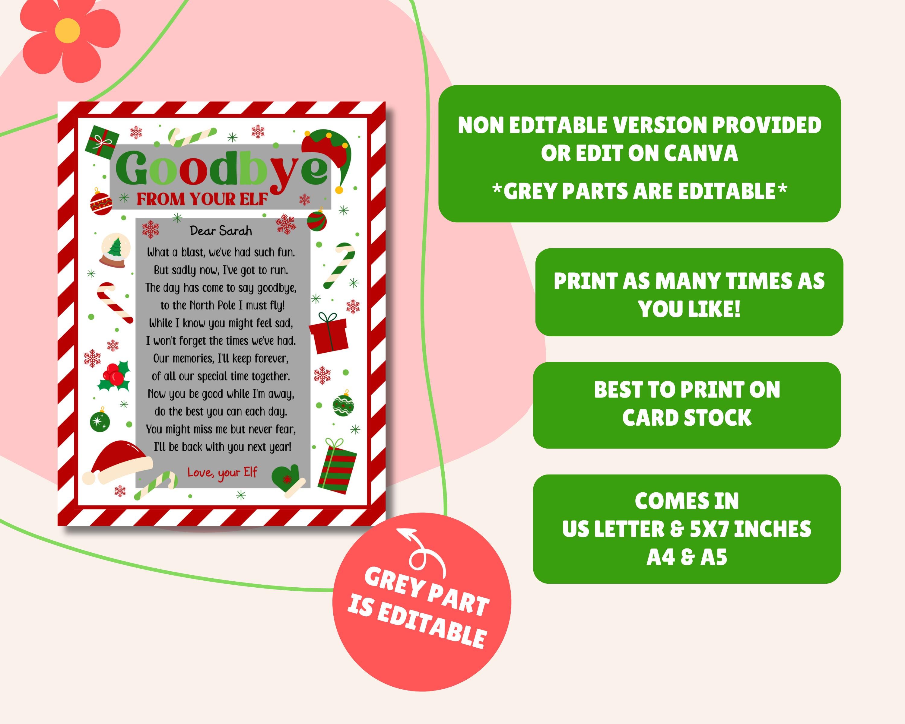 EDITABLE Elf Goodbye Letter, Elf Departure Letter, Elf Farewell Letter ...