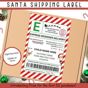 Etiqueta de envio EDITÁVEL para Papai Noel, etiquetas de entrega para o Pólo Norte, correspondência para Papai Noel, etiqueta oficial de entrega para o Papai Noel, adesivo para o Pólo Norte, pacote de presente para Papai Noel