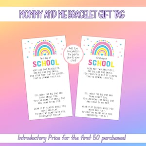 EDITABLE Mommy and Me Bracelet Tag, First Day Of School Bracelet Gift Tag, Back To School Gift Tag, Matching Bracelets Gift