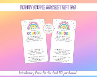 EDITABLE Mommy and Me Bracelet Tag, First Day Of School Bracelet Gift Tag, Back To School Gift Tag, Matching Bracelets Gift