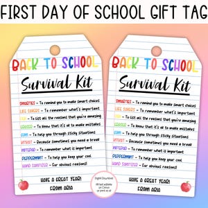 EDITABLE Back To School Survival Kit, First Day Of School Gift Tag, Back To School Gift Tag, Teacher Thank You Gift Tag, First Day Of School