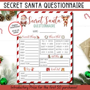 Cuestionario del Amigo Invisible para compañeros de trabajo, Intercambio de regalos del Amigo Invisible, Intercambio de regalos de Navidad, Lista de deseos del Amigo Invisible, Formulario del Amigo Invisible