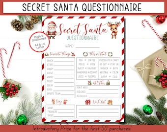 Secret Santa Questionnaire for Co-Workers, Secret Santa Gift Exchange, Christmas Gift Exchange, Secret Santa Wish List, Secret Santa Form