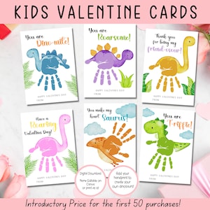 EDITABLE Printable Dinosaur Handprint Valentine Cards, Classroom Valentines Day Cards, Kids Valentines, Instant Download Valentines Day Card