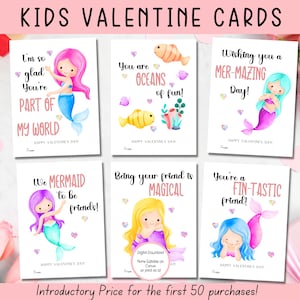 EDITABLE Printable Mermaid Valentine Cards, Classroom Valentines Day Cards, Kids Valentines, School, Valentine cards for kids classroom