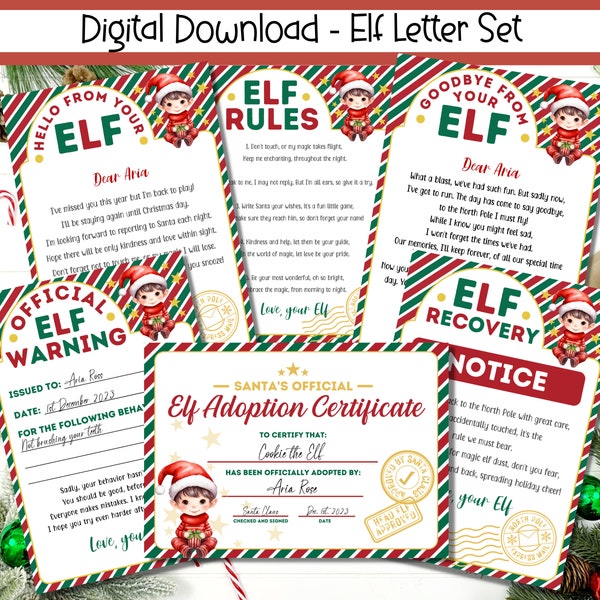 EDITABLE Elf Letters,  Elf Welcome Letter, Elf Goodbye Letter, Elf Rules, Elf Warning, Elf Adoption, Elf Printable, Elf Accessories