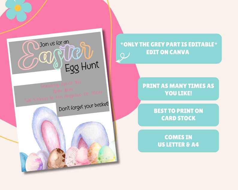 EDITABLE Easter Egg Hunt Invitation, Easter Party Invite, Easter Egg Hunt Party, Easter Invite, Easter Template, Easter Scavenger Hunt image 2