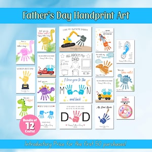 Father's Day Printable, Fathers Day Art Bundle, Fathers Day Gift, Fathers Day Handprint Art, Activity Page, Daddy Craft Activity