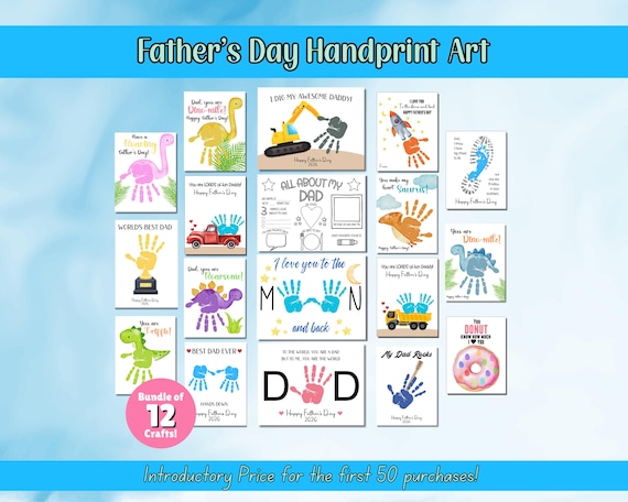 Father's Day Printable, Fathers Day Art Bundle, Fathers Day Gift, Fathers Day Handprint Art, Activity Page, Daddy Craft Activity