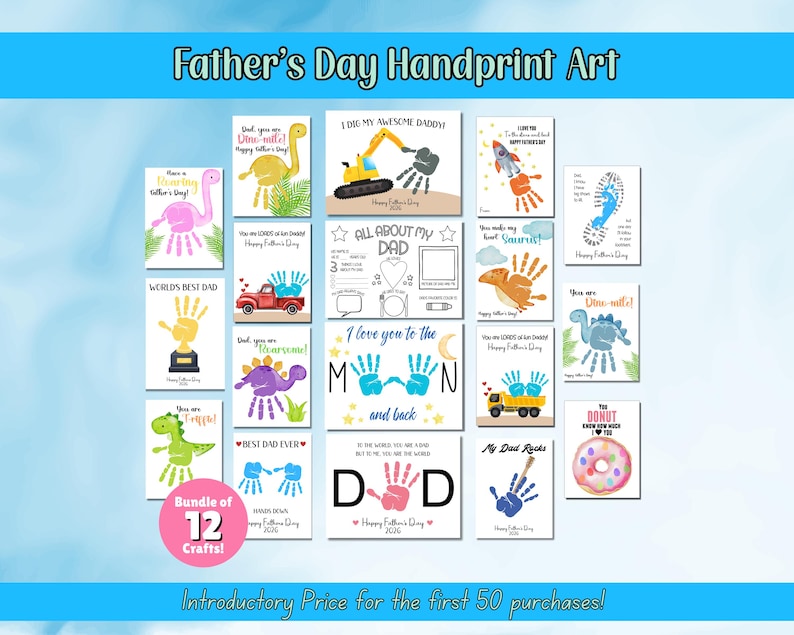 Father's Day Printable, Fathers Day Art Bundle, Fathers Day Gift, Fathers Day Handprint Art, Activity Page, Daddy Craft Activity image 1
