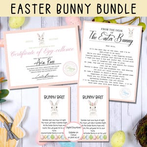 Easter Bunny Bundle, Pink Easter Bunny Bait Tag, EDITABLE Easter Bunny Letter, Easter Bunny Certificate, Easter Gift Tags, Easter Printable