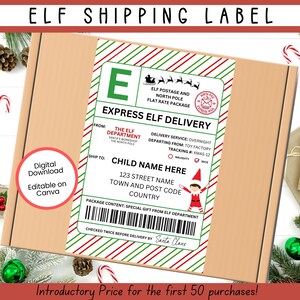 Etiqueta de envio de elfo EDITÁVEL, etiquetas de entrega do Pólo Norte, correio do Papai Noel, etiqueta oficial de entrega do Papai Noel, adesivo do Pólo Norte, pacote de chegada do elfo