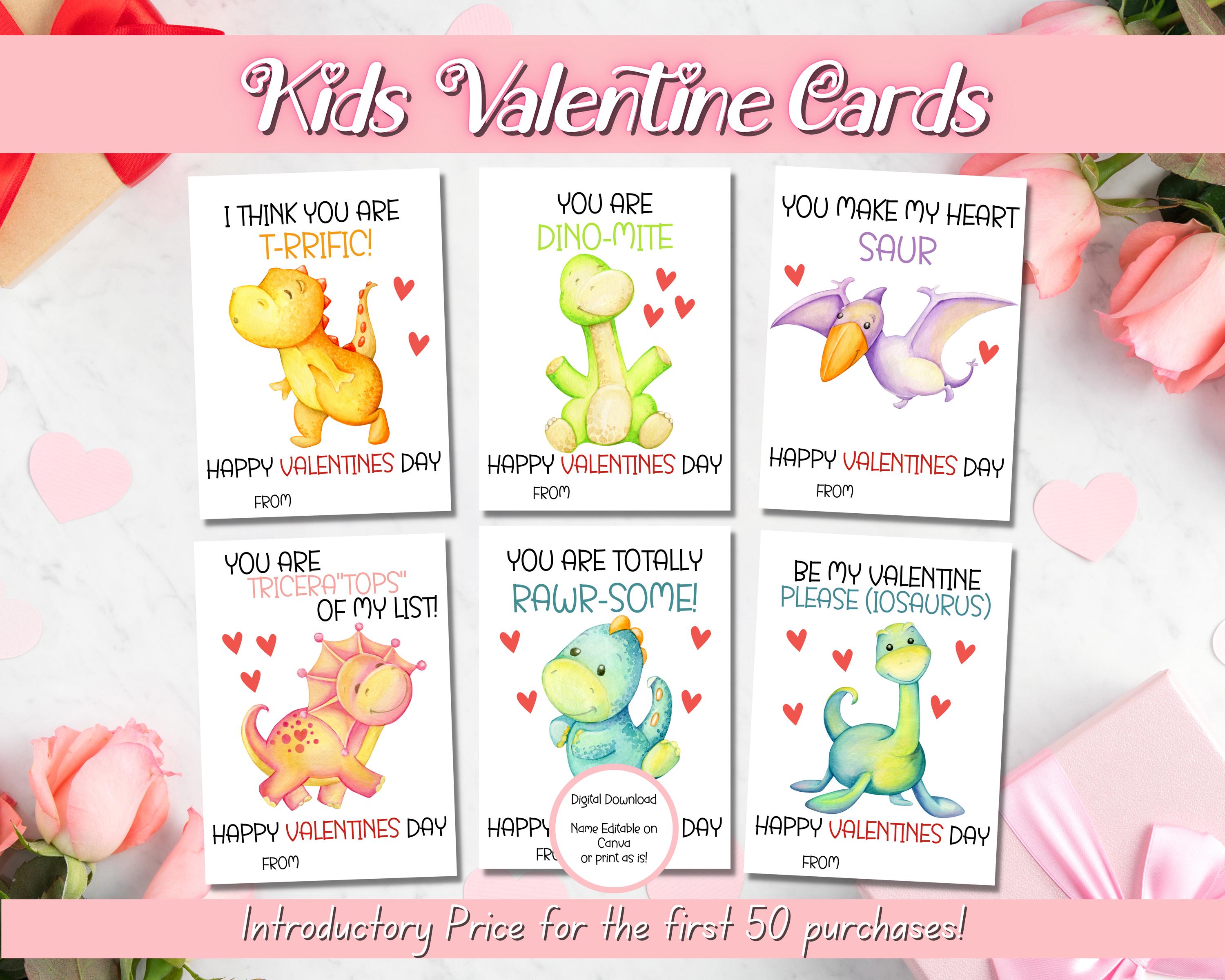 EDITABLE Printable Dinosaur Valentine Cards, Classroom Valentines Day ...