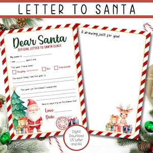 Brief an Santa, Kinderbrief an Santa, Druckbare Brief an Santa, Weihnachtswunschliste für Kinder, Lieber Santa Brief, Weihnachtswunschliste, Santa Liste