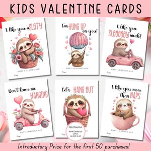 EDITABLE Printable Sloth Valentine Card, Classroom Valentines Day Cards, Kids Valentines, Girl Valentine, Valentine cards for kids classroom