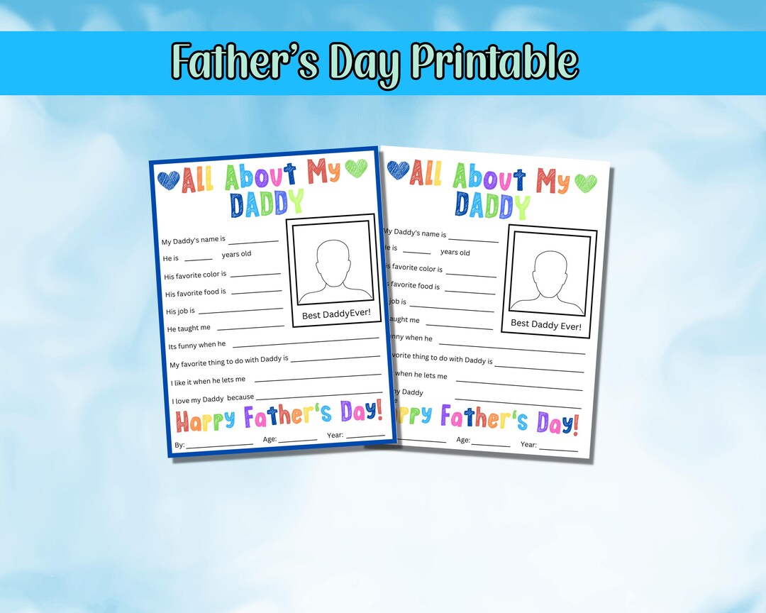 Father's Day Printable, All About My Daddy, Fathers Day Gift, Card for ...