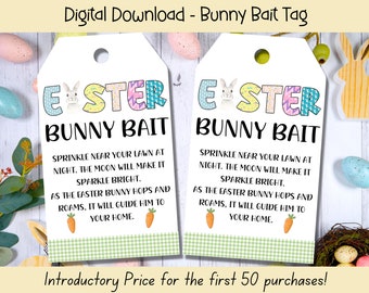 Easter Bunny Bait Tag, Easter Gift Tags, Easter Printables, Easter Basket Tags, Green Printable Treat Bag Tag, Easter Bunny Letter