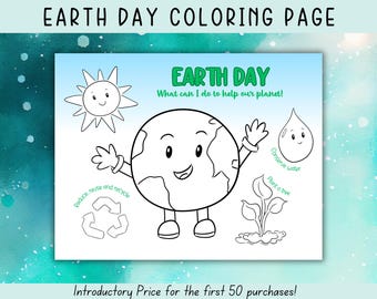 Earth Day Coloring In Page, Earth Day Art for Kids, Earth Day Printable, Earth Day Activities, Coloring In Page, Craft For Kids Toddler