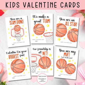EDITABLE Printable Basketball Valentine Cards, Classroom Valentines Day Cards, Kids Valentines, Valentine cards for kids classroom