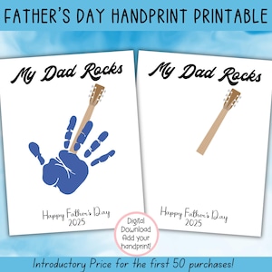 Afdrukbaar Vaderdag, My Dad Rocks handafdruk kunst, Vaderdagcadeau, Vaderdag handafdruk kunst, activiteitenpagina, papa ambachtelijke activiteit