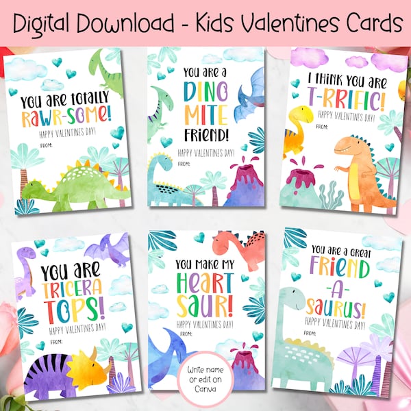 EDITABLE Printable Dinosaur Valentine Card, Classroom Valentines Day Card, Kids Valentine, Boy Valentine, Valentine cards for kids classroom