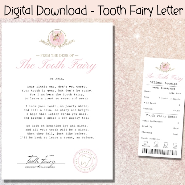 EDITABLE Tooth Fairy Letter, Tooth Fairy Receipt, Tooth Fairy Note, First Tooth Certificate, Letter from Tooth Fairy, Fairy Certificate