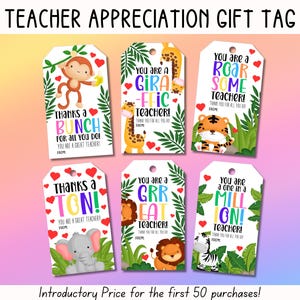 EDITABLE Teacher Appreciation Gift Tag, Staff Appreciation Gift Tag, Teacher Thank You Gift Tags, End Of Year School Tag, Animal Gift Tag