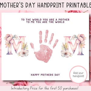 Imprimible para el Día de la Madre, Arte con huellas de manos para el Día de la Madre, Regalo para el Día de la Madre, Arte con huellas de manos de mamá, Página de actividades, Actividad de manualidades para el Día de la Madre